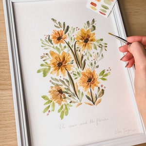 ORIGINAL watercolour painting - SPRING collection &#39;The suns and the flowers&#39; | Size A4