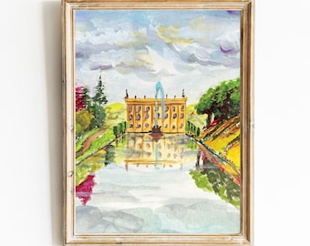 Pemberley from Jane Austen&#39;s &#39;Pride and Prejudice&#39; - Gouache painting - Mr Darcy&#39;s home - Print | 15 X 20cm