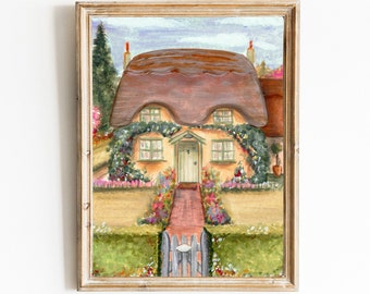 The Rose Cottage - Original gouache painting - Print | 15 X 20cm