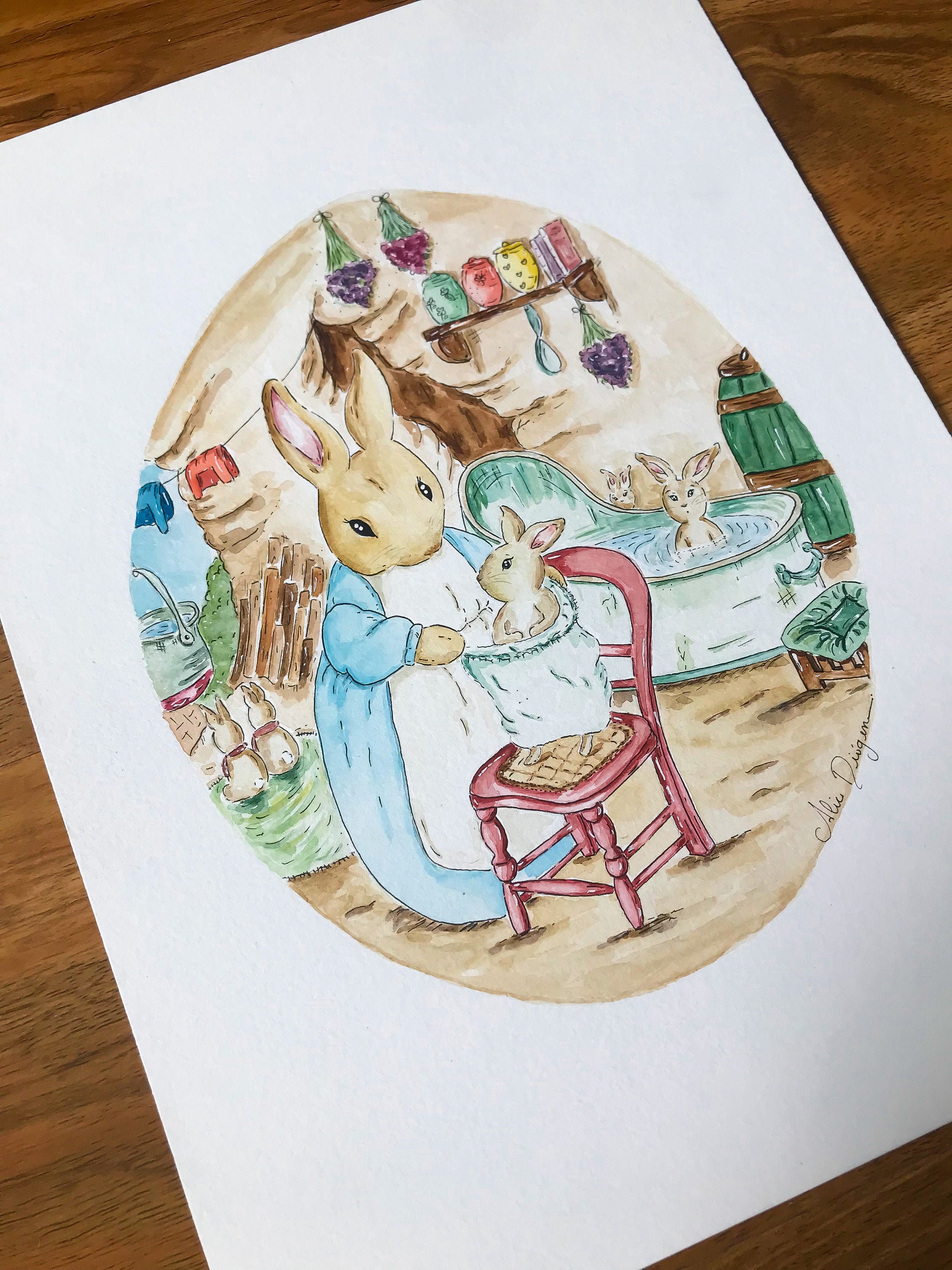Original painting Peter Rabbit Bath Time handmade Etsy