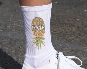 Funny Socks for Swingers, Swingers Upside Down Pineapple Design Printed on Socks, Funny Gag Gift for Swinger Friends, IYKYK