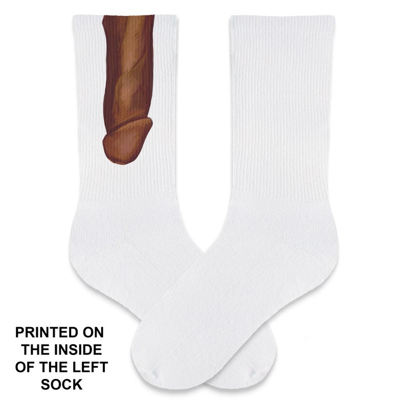 There are two options for the design placement on these penis socks. You can choose either the left or right inside of the sock. This shows the design on the left sock.