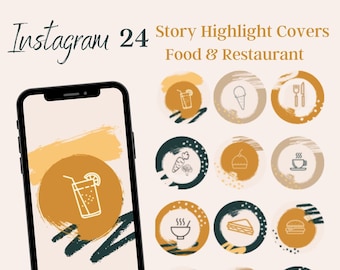Green Yellow Instagram Highlight Story Covers, Food Restaurant Icons