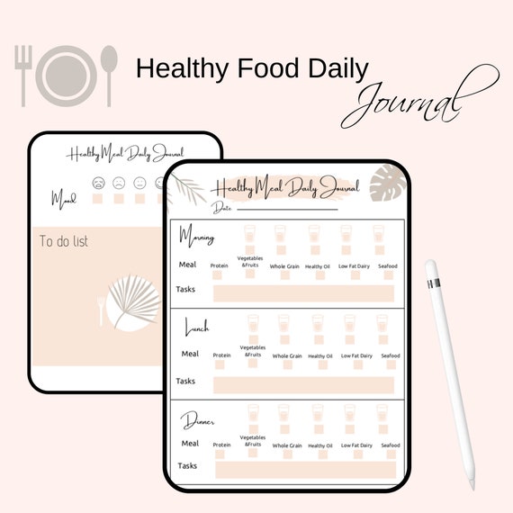 Boho Healthy Meal Planner, Daily Food Journal (PDF, PNG)