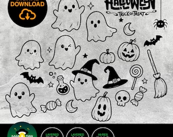 Halloween Cute Ghost SVG Stencil | Cricut, EPS, PNG (Digital Download)