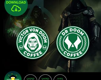 Dr Doom Coffee Vector | Cricut Stencil, Decal (SVG, EPS, PNG Digital Download)