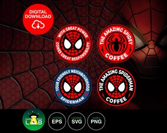 Spider Man Coffee Vector | Cricut Stencil, Decal (SVG, EPS, PNG Digital Download)