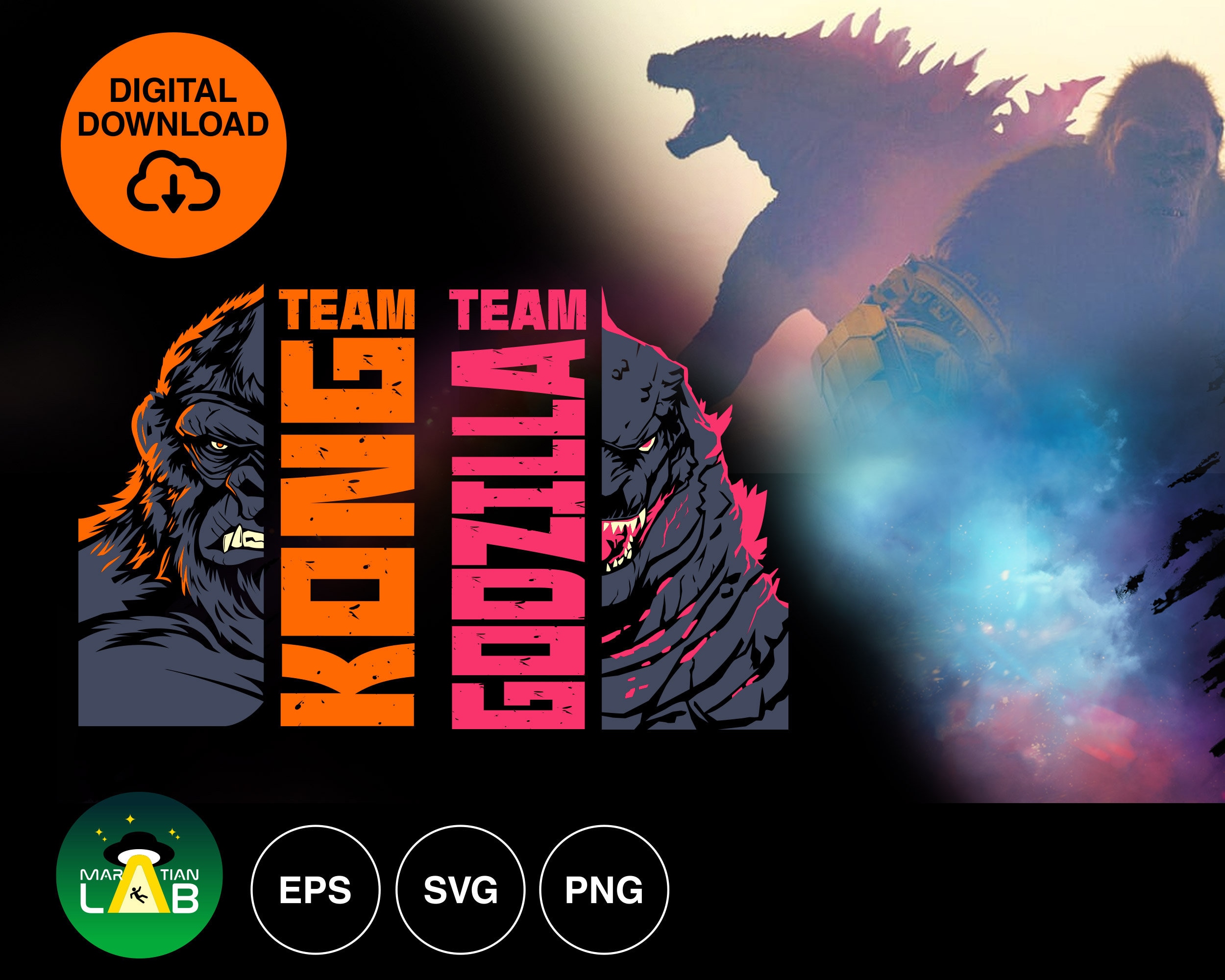 Team Godzilla Kong Vector | Decal | Stencil Cricut SVG, EPS & PNG file ready for download!!
