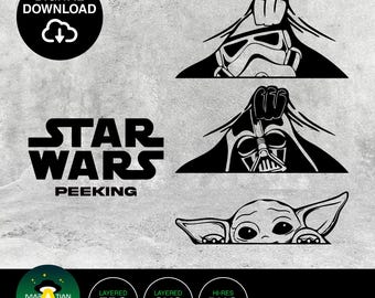Star Wars Peeking cute  Vector | Stencil Cricut SVG, EPS & PNG file ready for download!!