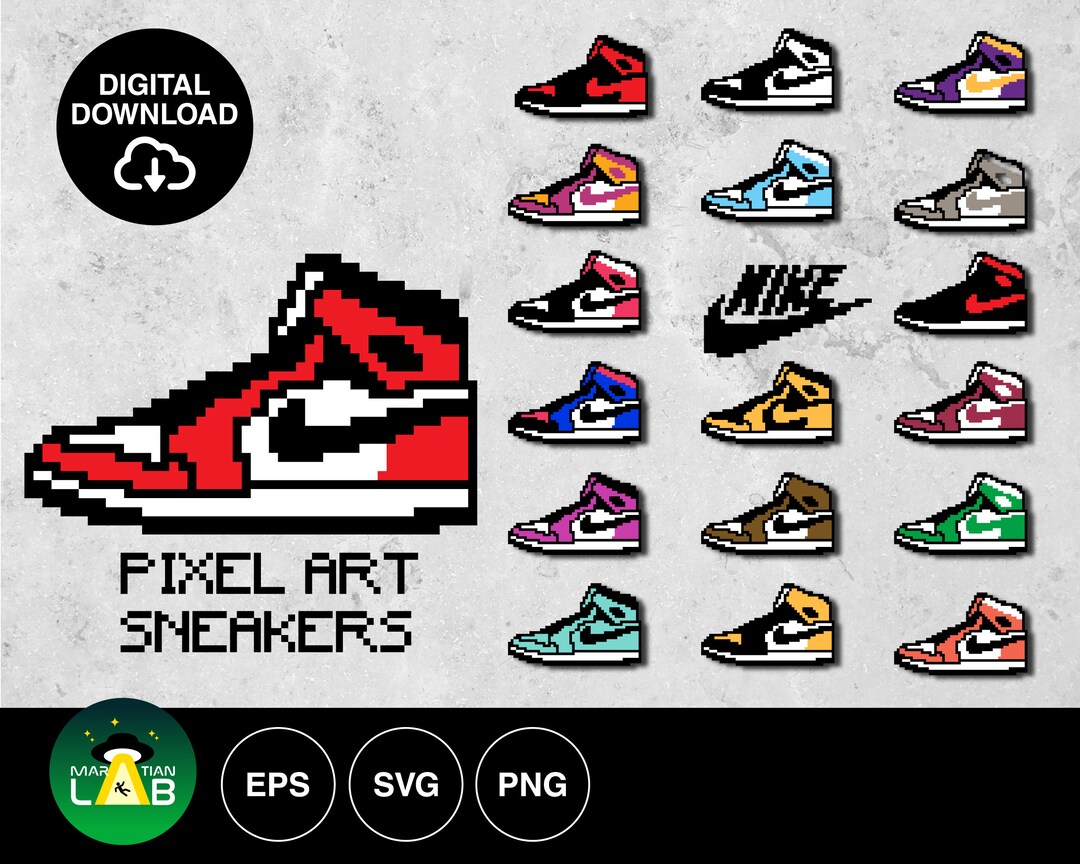 Pixel Art Sneakers Clipart, Vector, Cricut SVG, PNG & EPS File Ready