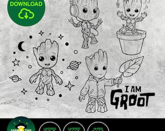Baby Groot Vector | Cricut Stencil, Decal (SVG, EPS, PNG Digital Download)