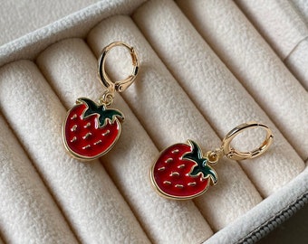 Strawberry earrings, creoles, strawberry pendant, children's jewelry, quality