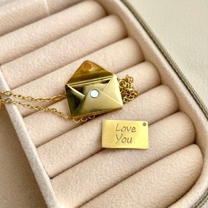 Collar sobre, medallón, carta de amor, colgante que se abre, joyería para mujer, collar ajustable, acero inoxidable