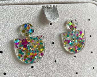 Resin earrings, glitter earrings, multicolored jewelry, ear stud, women's jewelry, quality