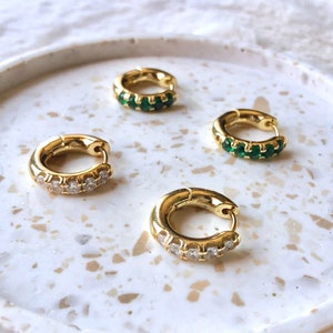 SMALL CREOLE in silver 925 and zirconium emerald diamond round earring rings stone