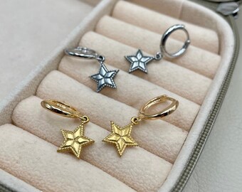 Star earring, stainless steel, creole, gold