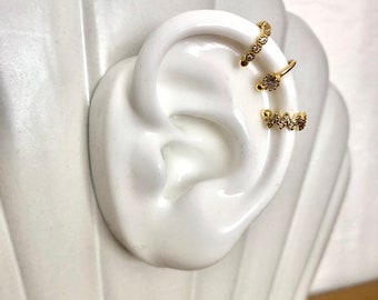 Earcuff, argent925 clip d’oreille, zirconium, plaque or, sans trou, anneaux, huggie, faux piercing