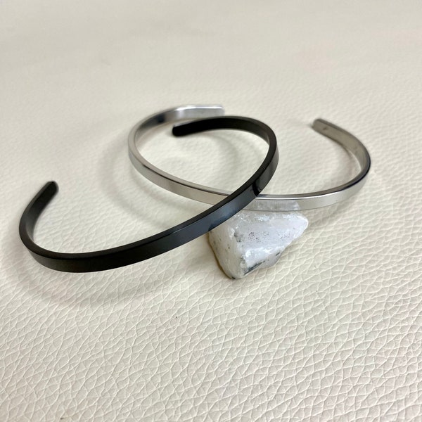 Jonc ouvert pour homme, jonc noir ou argent, bracelet rigide, bijoux homme, qualité, acier inoxydable