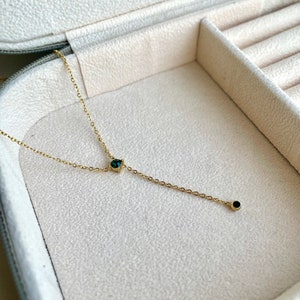Collier Eloïse, collier Y, lasso, collier or, strass, zirconium vert et transparent, bijoux femme, qualité image 2