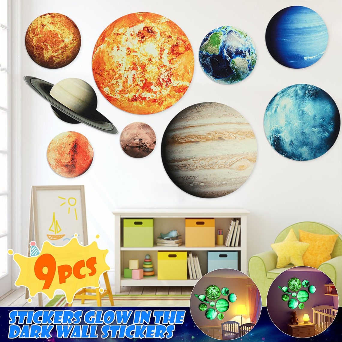 9Pcs/set Stickers Solar System Wall Stickers Etsy