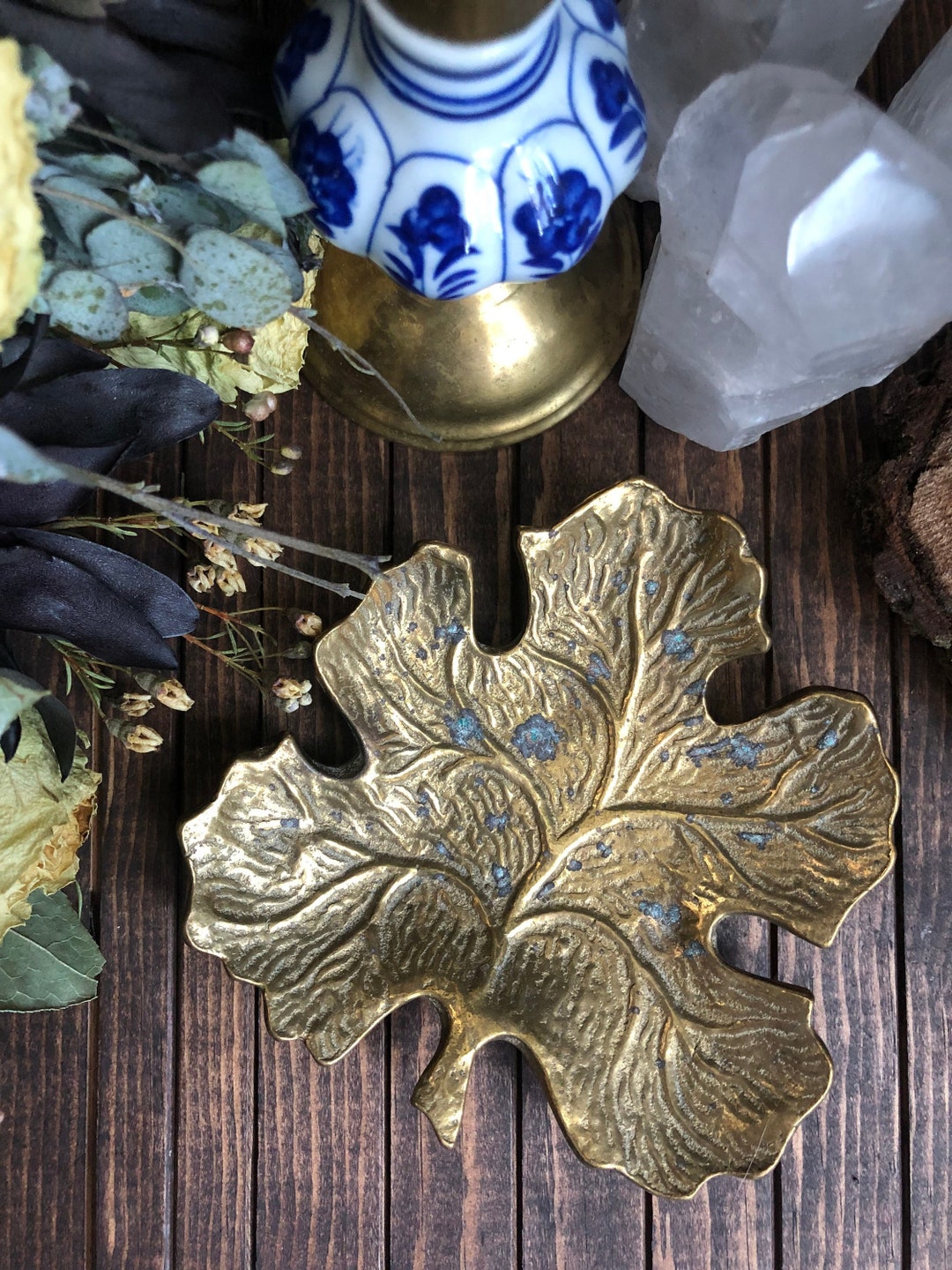 Vintage Brass Leaf Tray Gold Maple Leaf Brass Leaf Dish Footed Brass