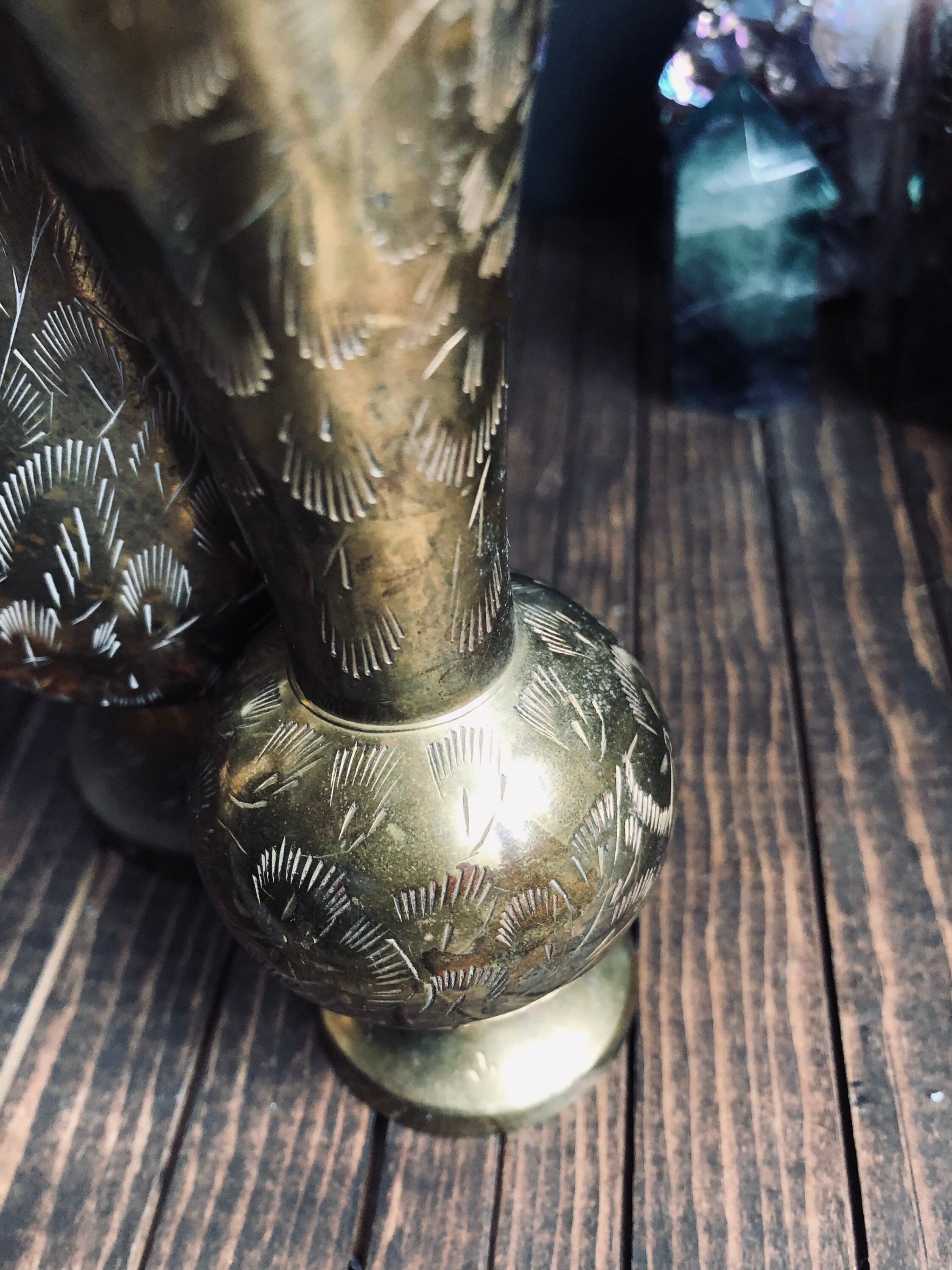 Vintage Brass Set of Vases Etched Brass Vase Tall Brass Etsy