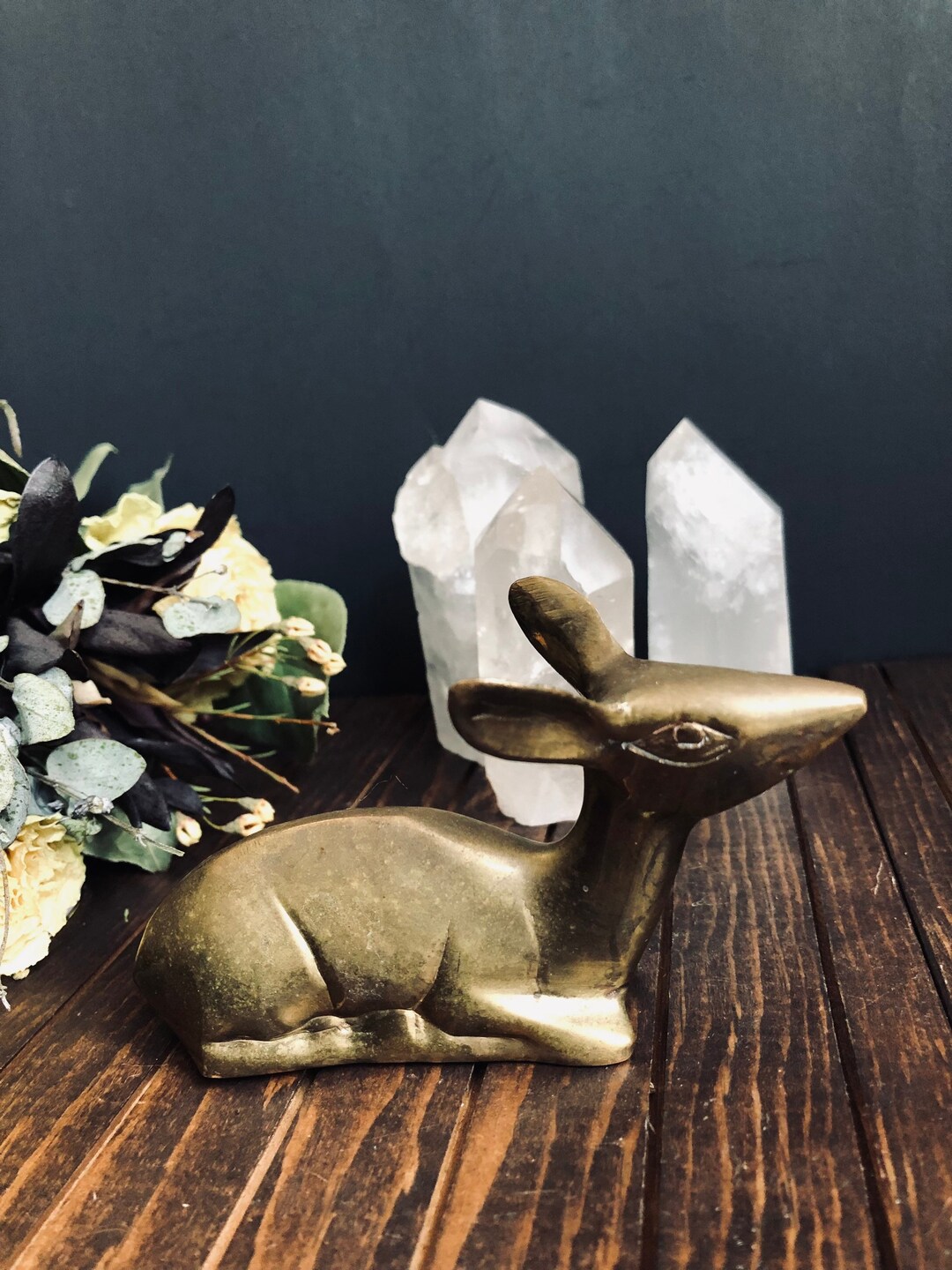 Vintage Brass Deer Brass Doe Statue Brass Animal Decor Vintage Brass