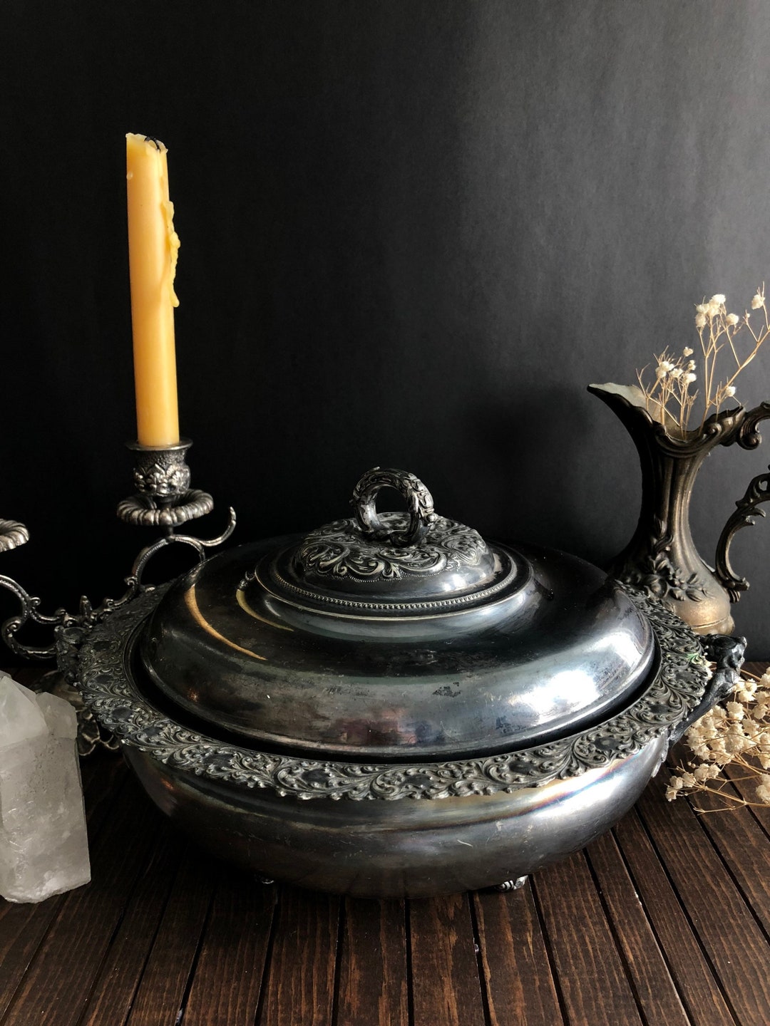 Vintage Silver Dish With Handle Vintage Silver Altar Dish Vintage Altar