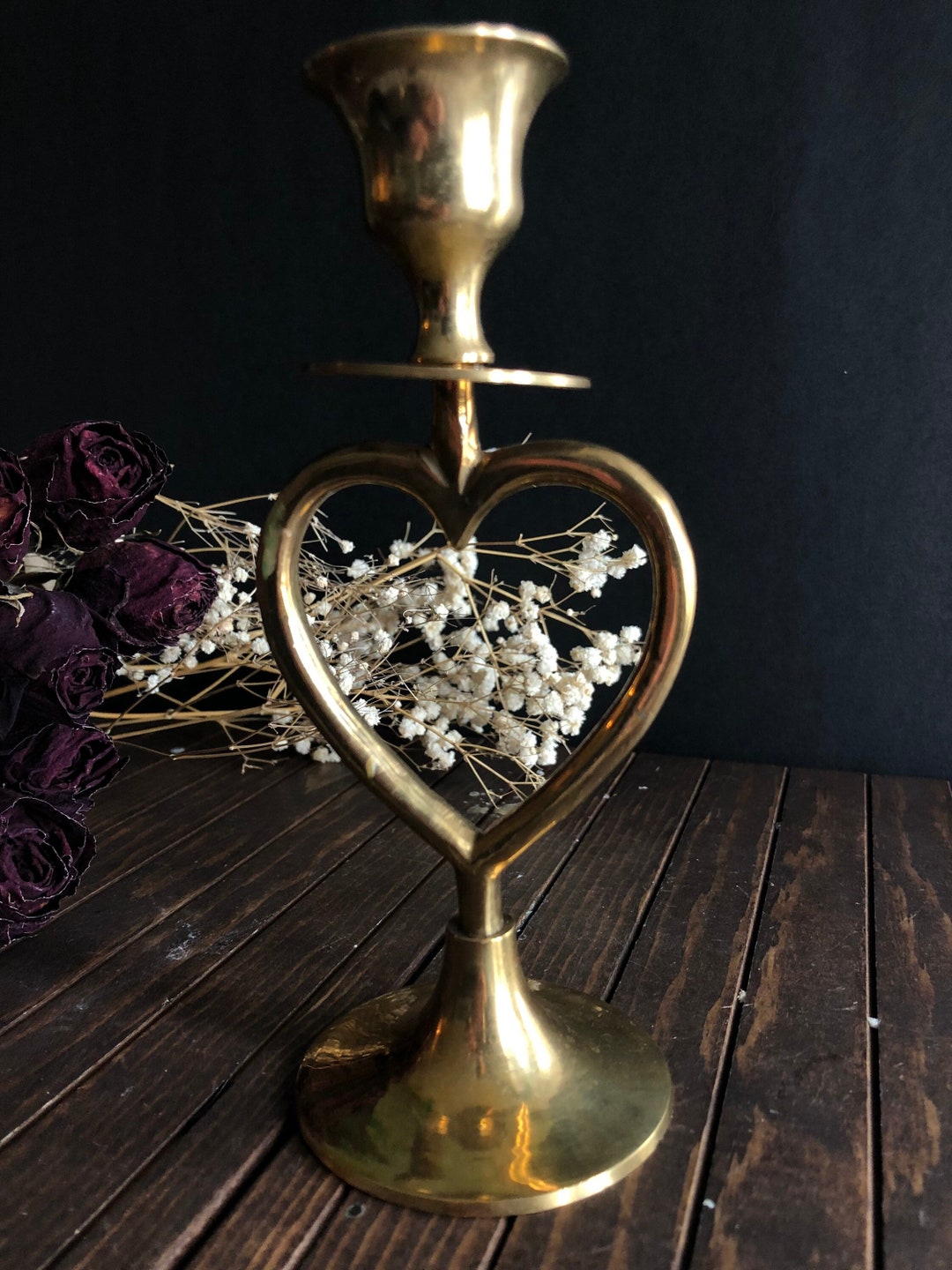 Vintage Brass Heart Candle Holder Brass Taper Candle Holder Etsy