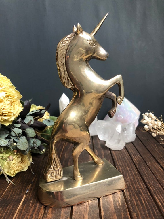 Vintage Brass Unicorn Figurine on Stand