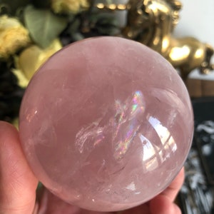 Large rose quartz crystal sphere - dark pink rose quartz crystal sphere - crystal sphere - rose quartz sphere with rainbow - Crystal ball