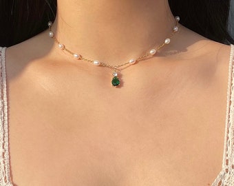 Ophelia choker with green zircon