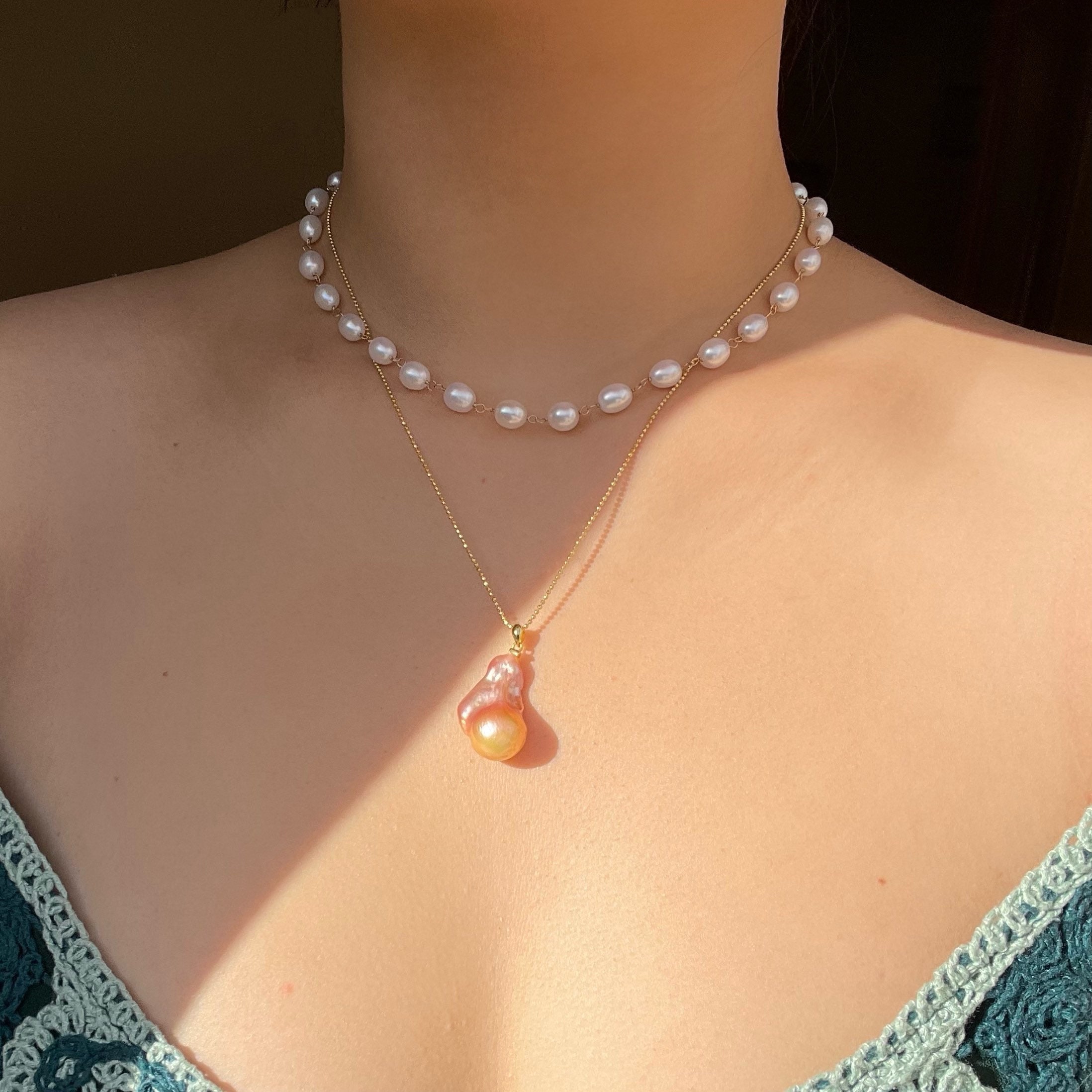 Tsui/Link Chain ​​Pearl Charm Neck Necklace/-/Pearl/Slv/Top Included/Men'S  917