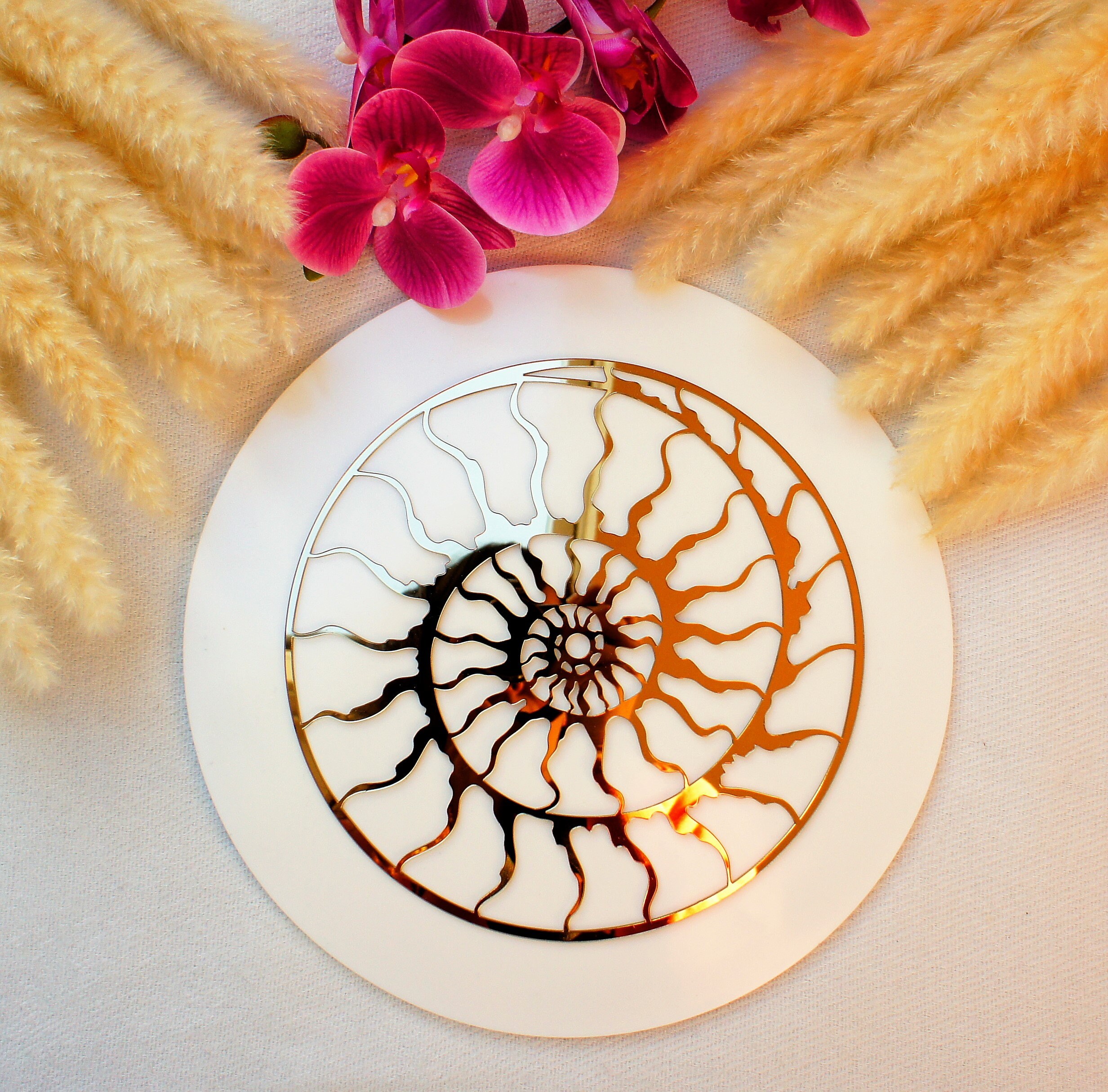 Ammonite Clock Face / Acrylic Glass / Gold / 22 cm / Clock Face