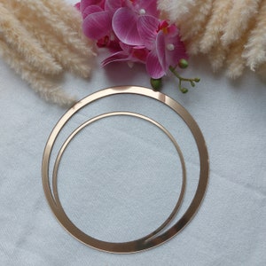 May include: A gold-toned metal necklace with a double circle design. The larger circle is slightly open and the smaller circle is fully enclosed.