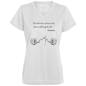 Motivational Ladies' Moisture-Wicking V-Neck Tee: Break your Comfort Zone cuffs
