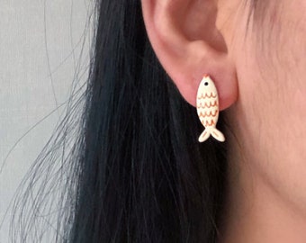 S925 Silver Post Fish Stud Earrings | Handmade Fish Earrings