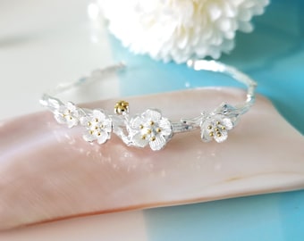 Adjustable Silver Floral Bracelet