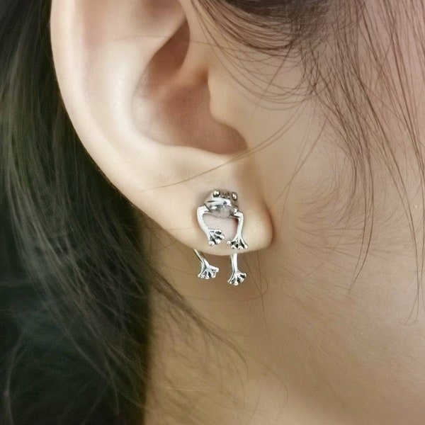 1 Pair Frog Earrings | Silver Frog Earrings | Fun Earrings Dangle