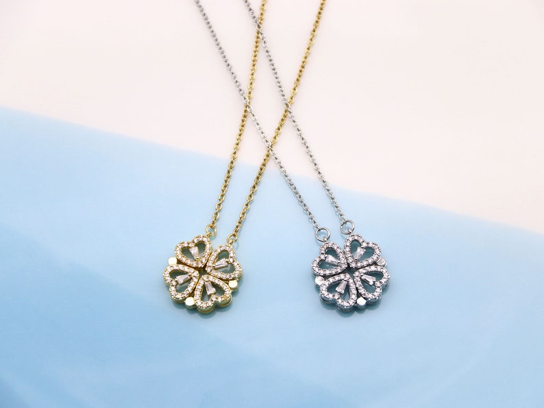 Heartshaped Lucky Clover Pendant Necklace Etsy