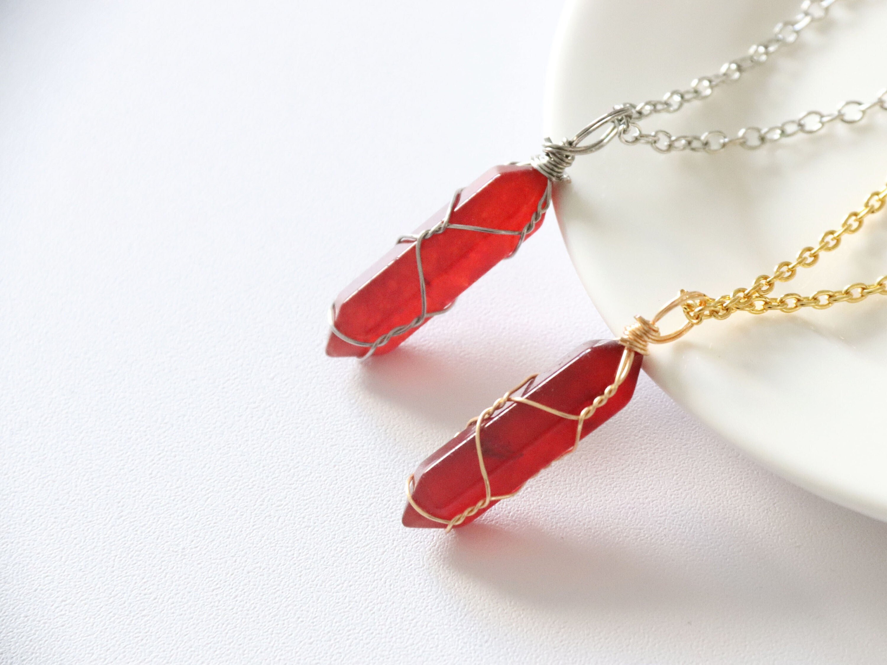 Carnelian Crystal Wire Wrapped Necklace