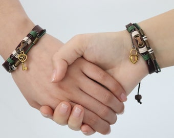 1 Pair Key&Lock Couple Bracelets | Leather Wrap Bracelet