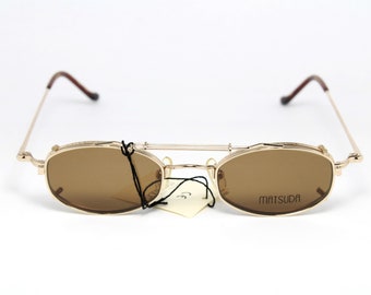 Glänzend Gold MATSUDA 10134 46-21 PG mit Sonnen Clip Rare Unikat Vintage Steampunk Brillen Brille Lunettes Occhiali Bril Glasögon Gafas LSE09