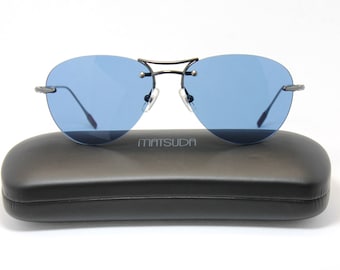 Original MATSUDA 10660 LGR-TJ Blue Anti-Reflective Aviator Rimless Rare Unique Vintage Sunglasses Lunettes Occhiali Solglasögon Gafas LSE05