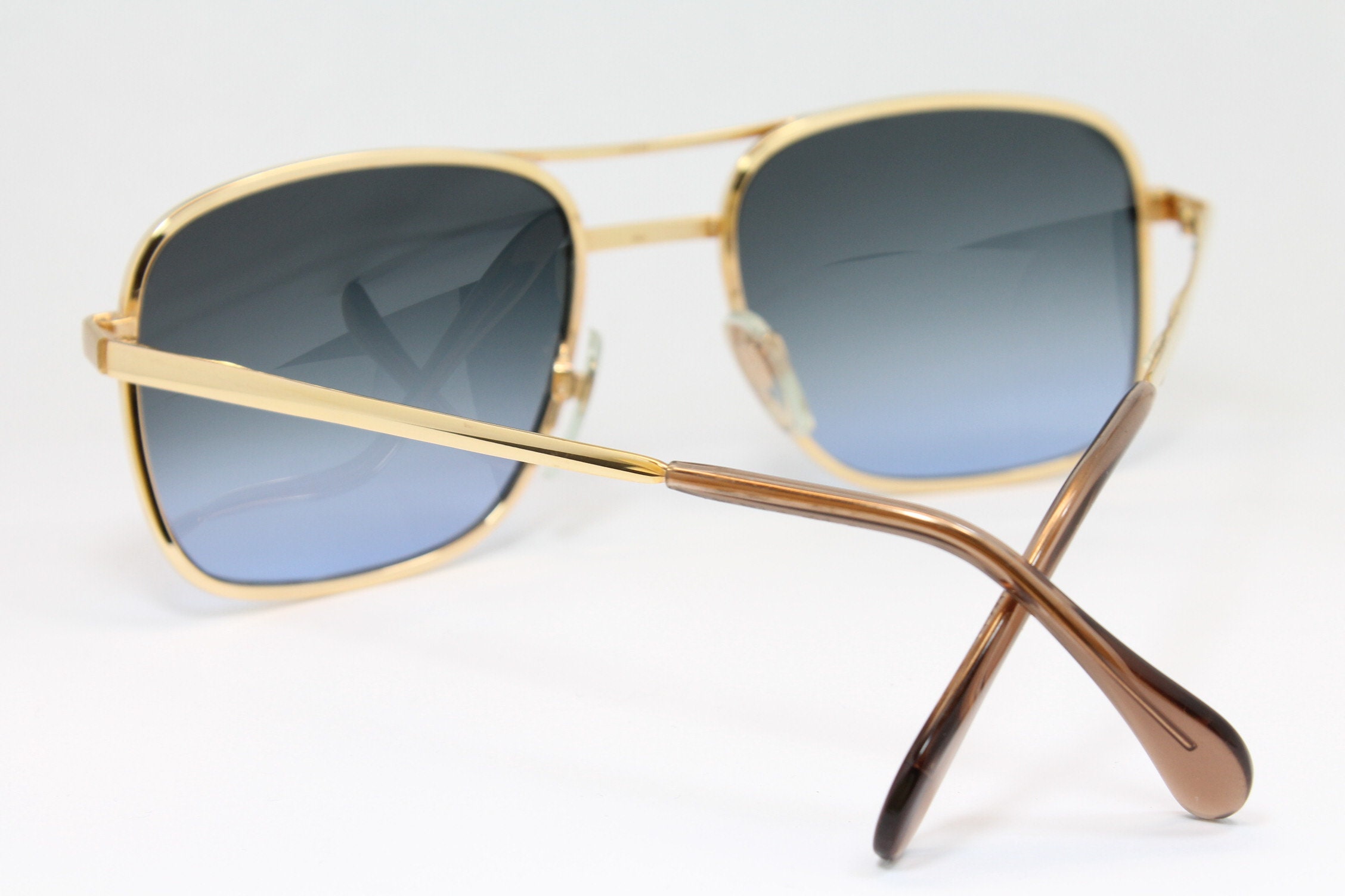 German Square 18K GP MENRAD 339 Blue Lens Rare Unique True 
