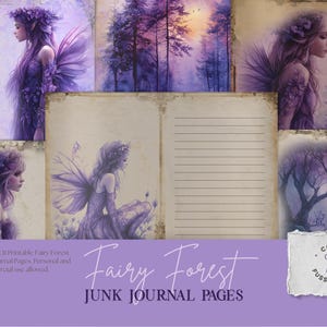 Purple Fairy Forest Junk Journal Pages, Printable Digital Scrapbook Paper, Enchanted Fantasy Collage Sheets, Craft Supplies