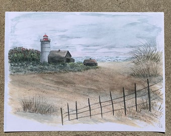 Lighthouse Point Watercolor Painting Print