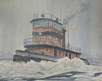 Boston Tug in Snowstorm - Nautical Art Print