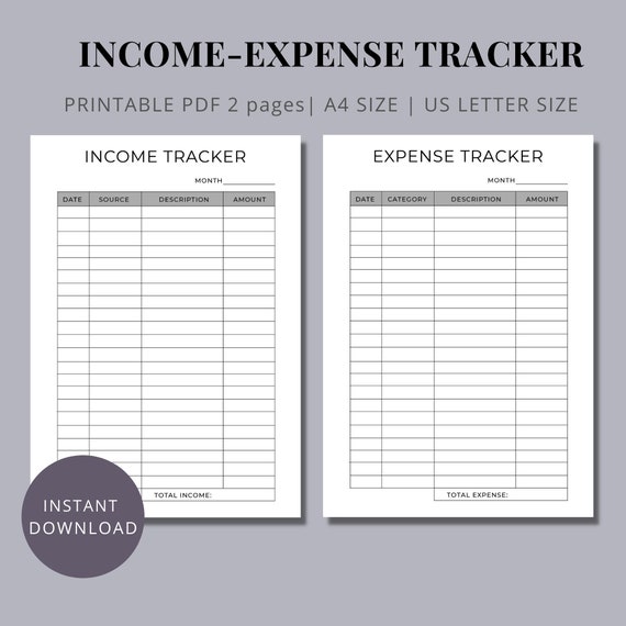 Income Expense Tracker Printable Monthly Budget Tracker
