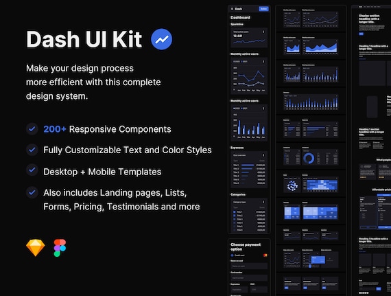 Dash UI Kit - Dark | Full-featured Premium Interface Builder | Website and App | Sketch and Figma | Digital Products | Blog & Dashboard